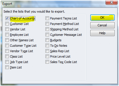 Quickbooks Export Chart Of Accounts To New Company