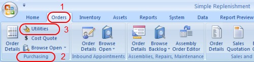 Purchase order utilities screen