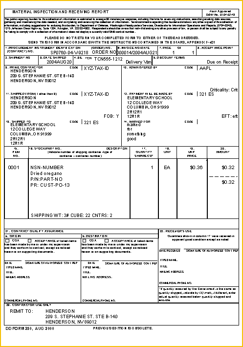 MIL STD 129P, DOD, DD250