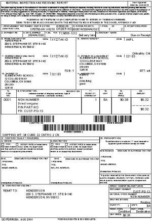 DD Form 250 Direct Vendor Delivery or DD250 DVD