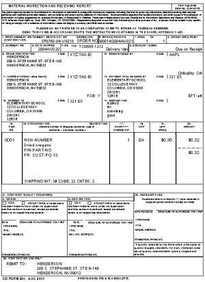 DD Form 250 or DD250 