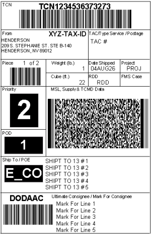Military Shipping Label (MSL) 4 x 6