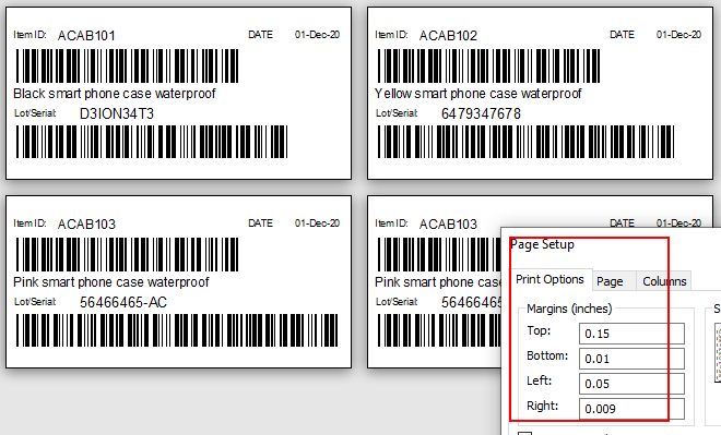 Inventory Label  Barcoded Item and Serial, Description, Receiving Date (Three by One and a Half)(75mm x 40mm)