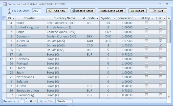 Inventory Software- Conversion des devises Rates