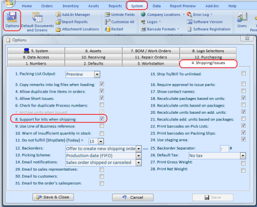 Inventory control con Kitting Option