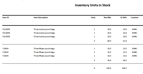 Inventory in magazzino report