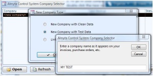 Creating a test company in inventory software