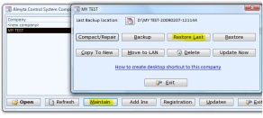 Restoring a company in inventory software