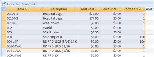 Export Artikelstamm List