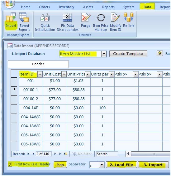 Importing article liste principale de nouveau dans l'inventaire Software