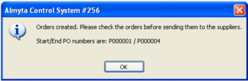 Purchase Order verification message