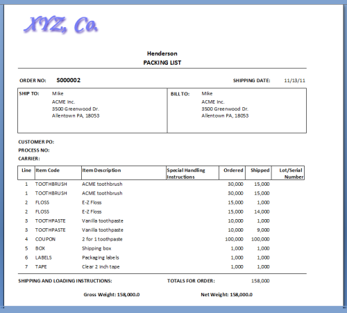 Packing Slip