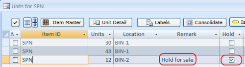 Putting unités d'inventaire sur hold