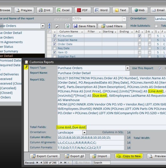 Modifying Bericht definition