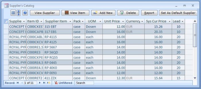 Inventory Software - Lieferant Catalog