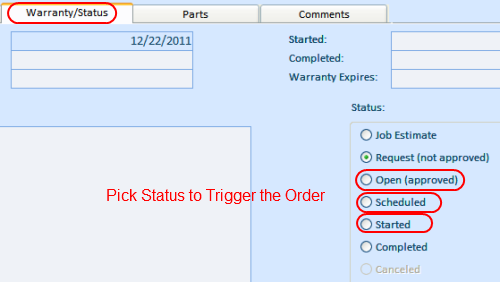 Scheduling work order by changing status